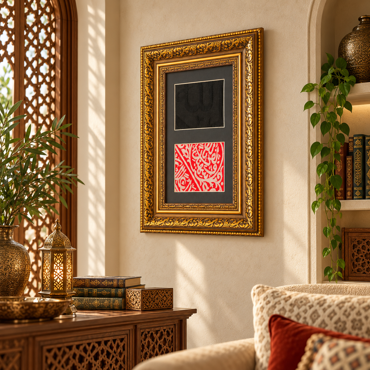 Framed Authentic Pieces of the Holy Kaaba Kiswah and the Prophet's Muhammed Grave Cover
