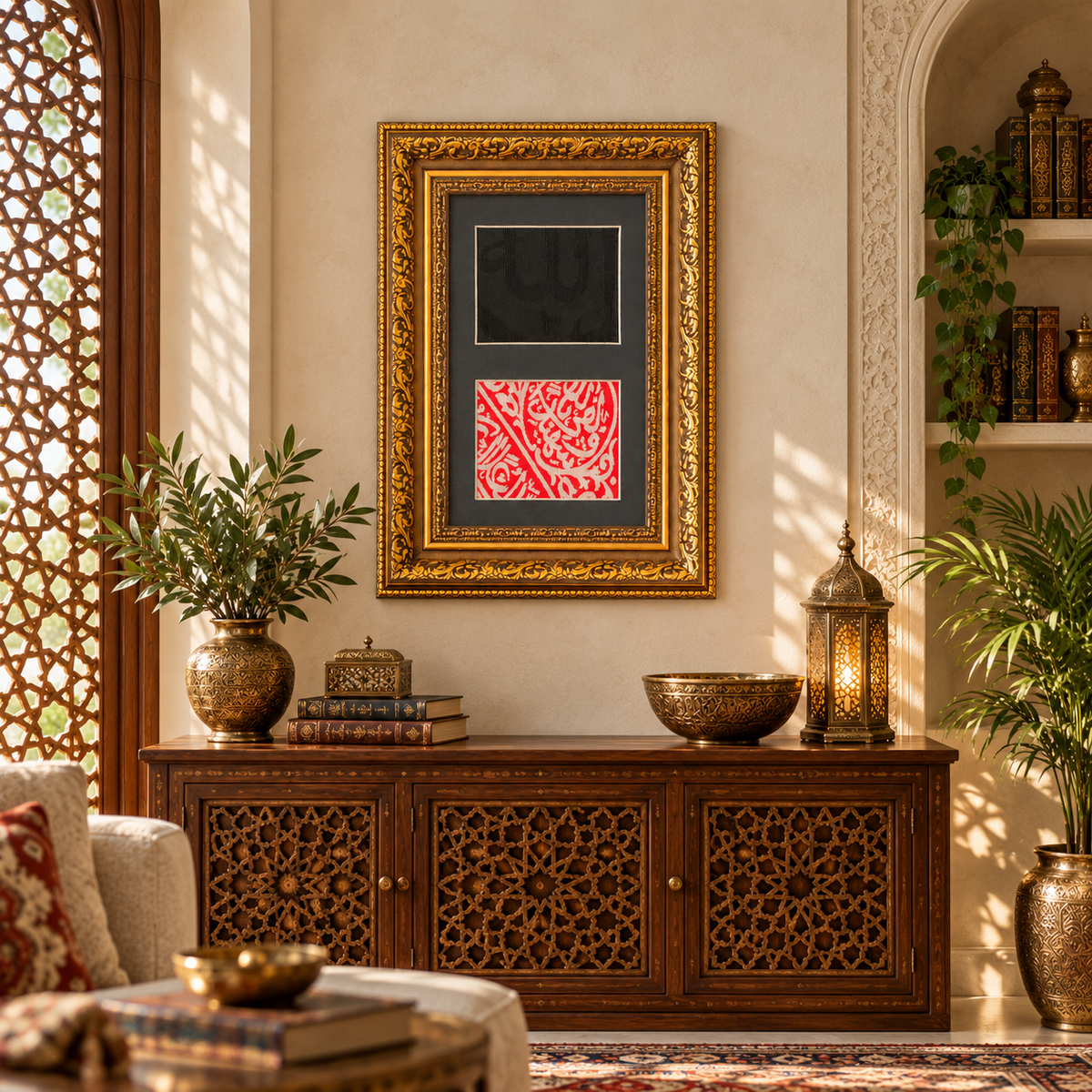 Framed Authentic Pieces of the Holy Kaaba Kiswah and the Prophet's Muhammed Grave Cover