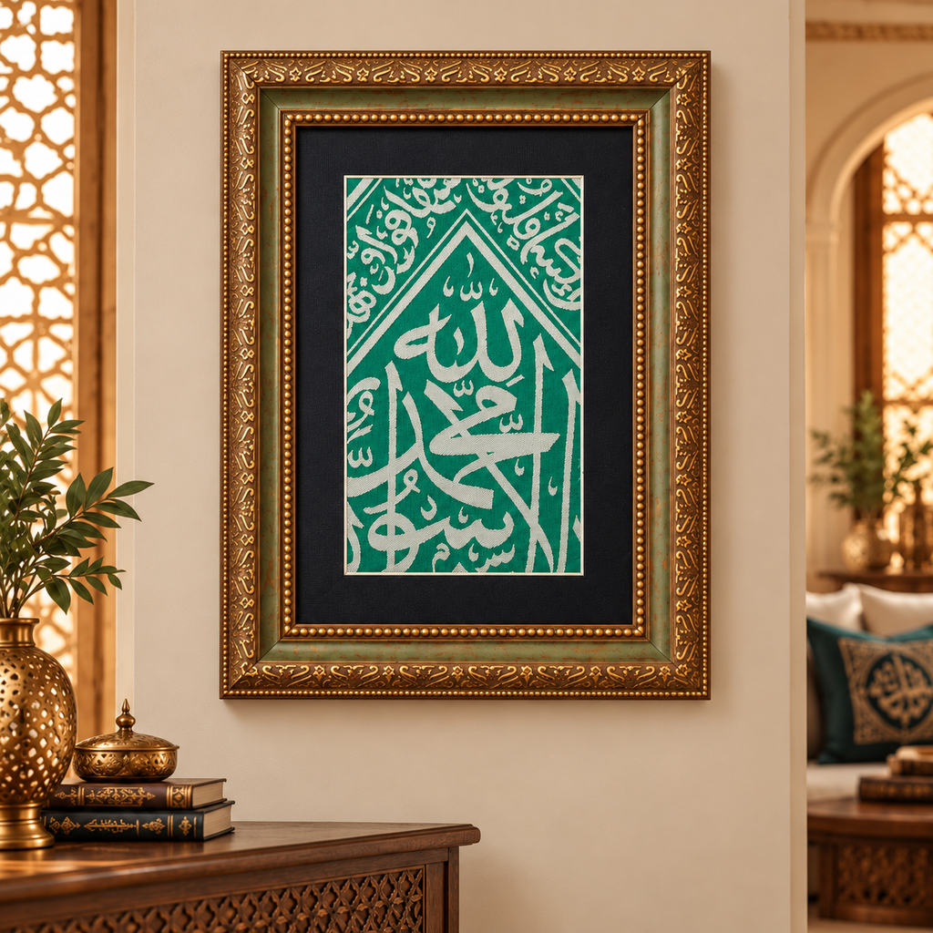 Green Color Authentic Frame İnternal Kaaba Cloth - İslamic Home Decor - Ramadan Decor