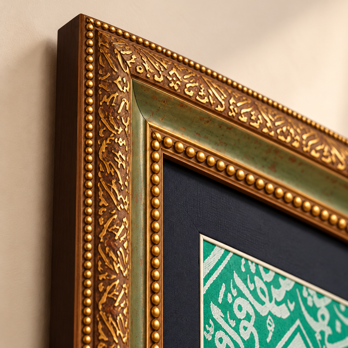 Green Color Authentic Frame İnternal Kaaba Cloth - İslamic Home Decor - Ramadan Decor