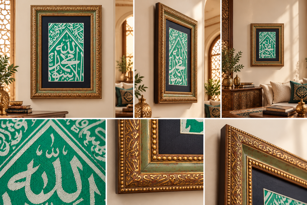 Green Color Authentic Frame İnternal Kaaba Cloth - İslamic Home Decor - Ramadan Decor
